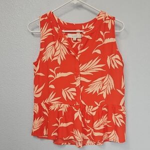 LOFT Women's Coral Leaf Print Blouse